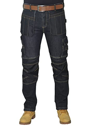 HASHOOB TRADING FZE Herren Arbeitshose Jeans Hochleistungs MultiTaschen Frachtkampf Arbeit Hosen Erbauer Sicherheitsarbeit Jeans (BLUE5-34WX34L) von HASHOOB TRADING FZE