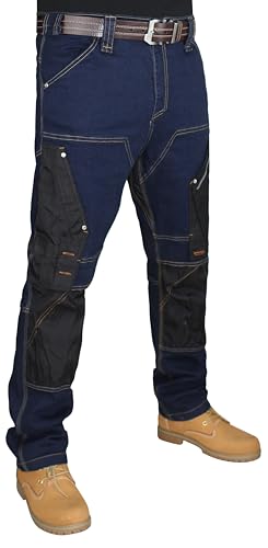 HASHOOB TRADING FZE Herren Arbeitshosen Arbeiten Jeans Maler Hosen Hochleistungs Multi Taschen Ladungs Hosen (2-BLUE3-30WX30L) von HASHOOB TRADING FZE