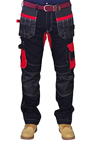 HASHOOB TRADING FZE Herren Arbeitshosen Schwerlast Cargohose Combat Arbeitsbundhose mit Mehreren Taschen Kniepolster Cordura Schutz (BLACK1, 34W X 32L) von HASHOOB TRADING FZE