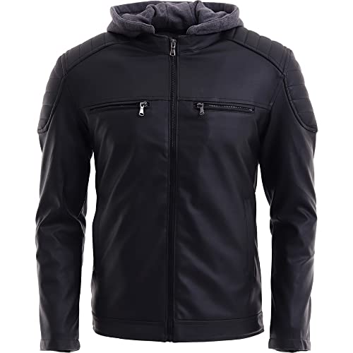 HASHOOB TRADING FZE Herren PU Leder Jacke PU Kunstleder Jacke Casual Zip Up Biker Outwear Lederjacken Motorradjacke Warm Casual Mantel für Herbst & Winter (TRH1-BLACK, M) von HASHOOB TRADING FZE