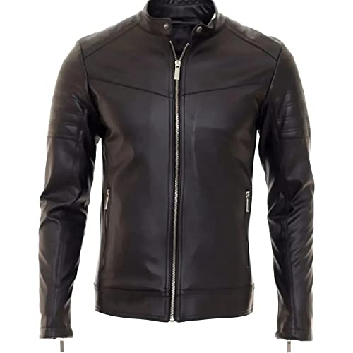 HASHOOB TRADING FZE Herren Polyurethan LederJacke Kunstleder Jacke Motorradjacke Outwear Lederjacken biker lederjacke Herren Mantel (SC2-BLACK-1, M) von HASHOOB TRADING FZE