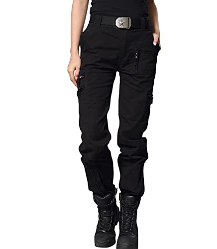 HASHOOB Damen Cargohose Militär Jeans Hosen Sporthose Outdoorhose Arbeitshose (BLACK2, 14) von HASHOOB