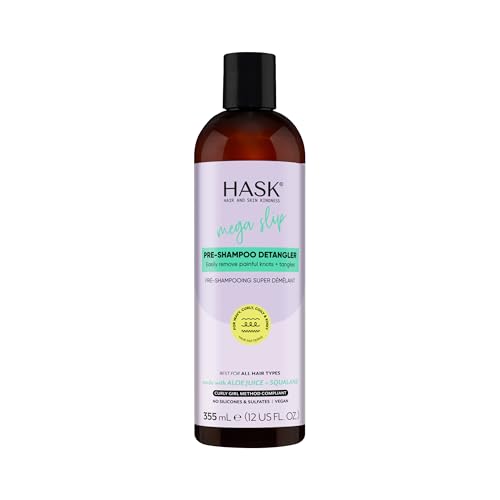 HASK Mega Slip Pre-Shampoo-Entwirrer mit Aloe-Saft und Squalan für welliges, lockiges, lockiges, lockiges und krauses Haar, spendet Feuchtigkeit, verleiht Rutschen, reduziert Haarbruch, vegan von HASK