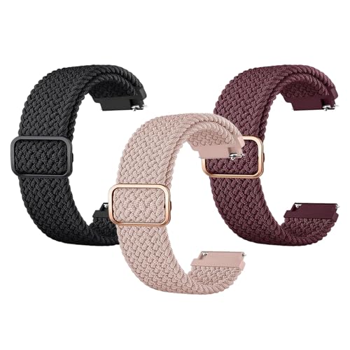 HASLED 3er-Pack 20mm Nylon Armband | Verstellbares Ersatzarmband | Leicht & Atmungsaktiv (Schwarz/Rosa/Burgunder) | für Uhren der Serien GT3 und Buds von HASLED