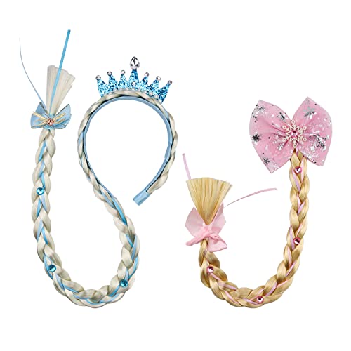Perücke Rapunzel Kinder, HASLED 2 Stücke Rapunzel Zopf Mädchen, Lassen Sie Ihr Mädchen mit Krone und Bowknot-Haarschmuck Wie Eine Prinzessin Aussehen, Geeignet für Karneval, Party von HASLED