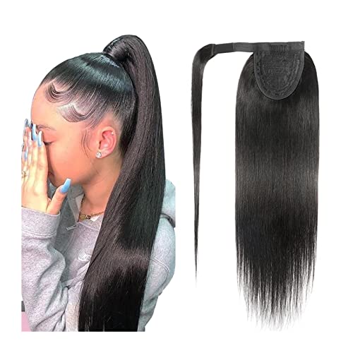 Fake Hair 10-30 Zoll Magic Paste Pferdeschwanz-Verlängerung for Frauen, gerade Wickel-Pferdeschwanz-Verlängerung, brasilianisches Remy-Echthaar, Clip-in-Pferdeschwanz-Haarteil Ponytail (Size : 28inch von HASMI