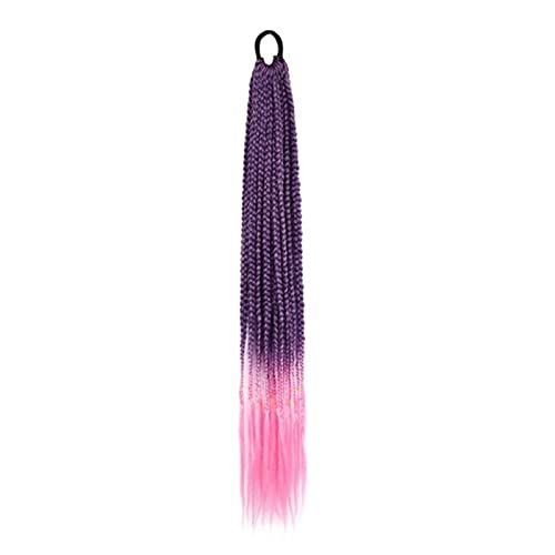 Fake Hair 12 Stück geflochtene synthetische Haarteile for Damen, Mädchen, Kinder, mehrfarbige Zöpfe, Haarverlängerungen mit Gummibändern, 61 cm lang, Regenbogenfarben Ponytail (Color : Pupple-Pink, von HASMI