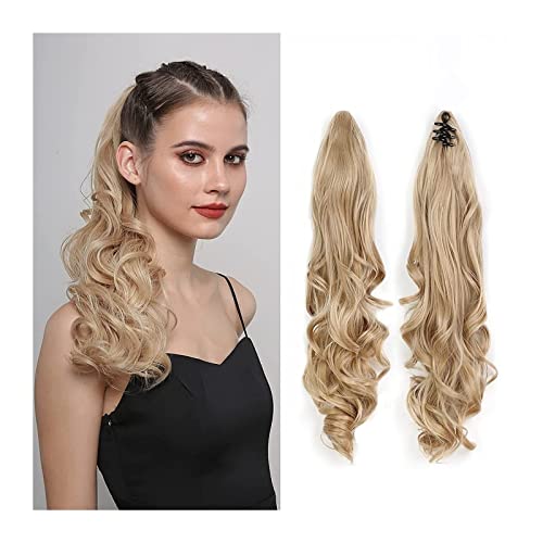 Fake Hair 18-Zoll-Haarteil mit lockiger Welle, Mini-Backen-Pferdeschwanz, Pferdeschwanz-Haarteil, Clip-in-Haarklammer, Pferdeschwanz-Verlängerung, Kunstfaser for Frauen Ponytail (Color : 001, Size : von HASMI