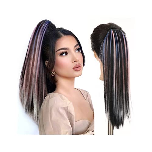 Fake Hair 45/55 cm Pferdeschwanz-Haarteil in verschiedenen Farben, weich, lang, gerade, modisch, synthetische Pferdeschwanz-Verlängerung, Clip-in, gerader Pferdeschwanz for Frauen und Mädchen Ponytail von HASMI