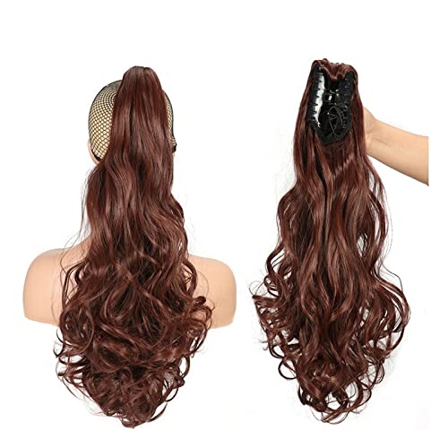 Fake Hair 55,9 cm gewelltes Pferdeschwanz-Haar mit Klaue, Clip-in-Haarverlängerung, hitzebeständige Faser, Pferdeschwanz-Haarteil for Frauen und Mädchen, Verlängerung, synthetisches, langes gewelltes von HASMI