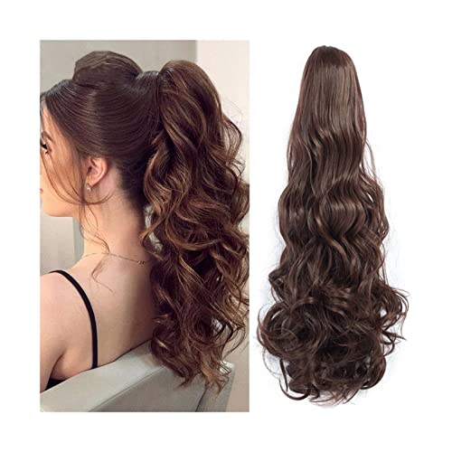 Fake Hair 55,9 cm gewelltes Pferdeschwanz-Haar mit Klaue, Clip-in-Haarverlängerung, hitzebeständige Faser, Pferdeschwanz-Haarteil for Frauen und Mädchen, Verlängerung, synthetisches, langes gewelltes von HASMI