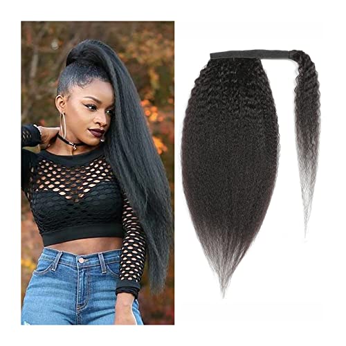 Fake Hair 8-24 Zoll brasilianische Haarspange im Haarteil for Frauen, verworrene gerade Pferdeschwanz-Echthaarverlängerung, Wickel-Pferdeschwanz-Verlängerung mit magischer Paste Ponytail (Color : Wra von HASMI