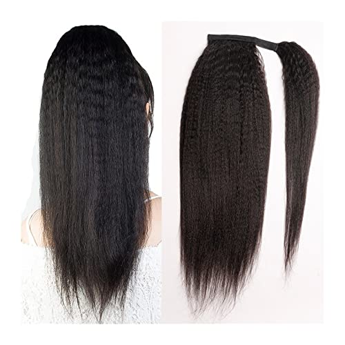 Fake Hair Wickel-Pferdeschwanz-Haarteil for Frauen, natürliche schwarze Farbe, 30,5–66 cm, verworrener, gerader Pferdeschwanz, Echthaar, Yaki-gerade Pferdeschwanz-Verlängerung for Schwarz Ponytail (C von HASMI