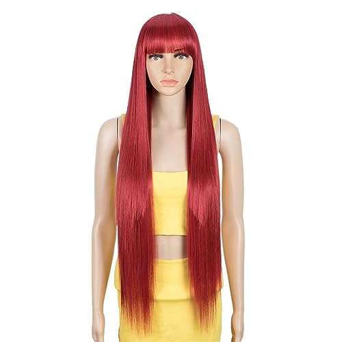 Gewellte Spitzenperücken 36 Zoll Cosplay synthetische Perücke mit Pony lange gerade Perücke Ombre Blonde farbige Perücke Perücke for Frauen Perücke for schwarze Frauen synthetische Perücke Natürliche von HASMI