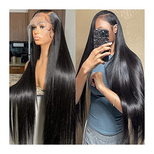 Gewellte Spitzenperücken Lace Frontal Echthaarperücke vorgezupft 8-40" lange gerade transparente Spitzenperücken mit Babyhaar HD seidiges glattes Remy-Haar Spitzenperücken for schwarze Frauen Natürlic von HASMI