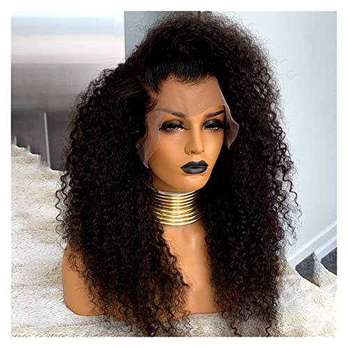 Gewellte Spitzenperücken Natural Black Long Kinky Curly Weicher freier Teil Spitze Vorderperücke for schwarze Frauen mit Baby Haar natürlicher Haaransatz Natürliche synthetische Perücken (Color : B, von HASMI