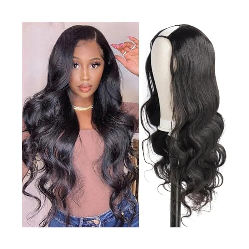 Gewellte Spitzenperücken U-Teil-Perücke, gewellt, U-Teil, Echthaar-Perücke for Damen, brasilianisches Remy-Haar, 25,4–66 cm, klebefrei, voller Kopf, U-Form, Clip-in-Perücken, natürliche Farbe Natürlic von HASMI