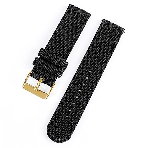 HASMI 18 mm 20 mm 22 mm 24 mm Nylon-Canvas-Uhrenarmband, gewebter weicher Gürtel, universelles Armband, kompatibel for Sport-Schnellverschluss-Armband for Herren und Damen (Color : Black-gold, Size von HASMI