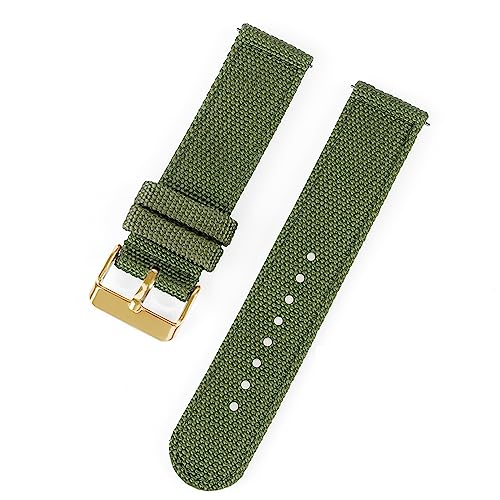 HASMI 18 mm 20 mm 22 mm 24 mm Nylon-Canvas-Uhrenarmband, gewebter weicher Gürtel, universelles Armband, kompatibel for Sport-Schnellverschluss-Armband for Herren und Damen (Color : Green-gold, Size von HASMI