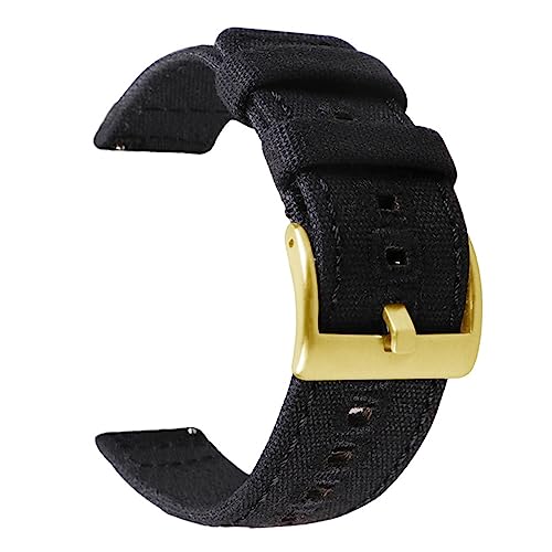 HASMI 18 mm 20 mm 22 mm geflochtenes Canvas-Armband kompatibel for Samsung Galaxy Watch 3/4 40 mm 44 mm klassisches 46 mm 42 mm Schnellverschluss-Armband kompatibel for Germin (Color : Black gold, S von HASMI