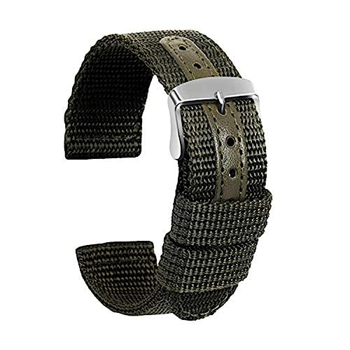 HASMI 18mm 20mm 22mm 24mm Elastisches Nylon + Leder Uhrenarmband Ersatz Stoff Armband Handgelenk Band Zubehör Sport Uhrenarmband (Color : Army green, Size : 22mm) von HASMI