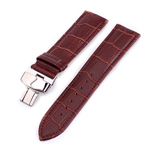 HASMI 19mm 20mm Rindsleder Echtleder Uhrenarmband 12 13 14 15 16 17 18mm 21mm 22mm 24mm Uhrenarmband Schmetterlingsschnalle Handgelenkarmband (Color : Brown, Size : 17mm) von HASMI