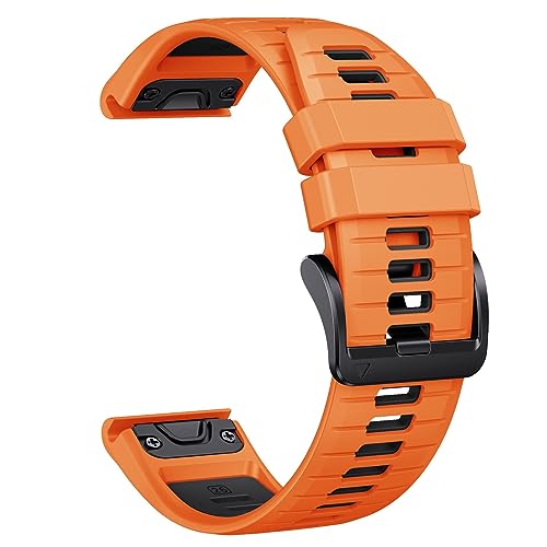 HASMI 22 26 mm Silikon-Armband, kompatibel for Garmin Fenix ​​7/7Pro/7X/6X/6 Pro/5X/5 Plus/Epix/Instinct WristStrap, austauschbares Armband (Color : Orange black, Size : 22mm) von HASMI