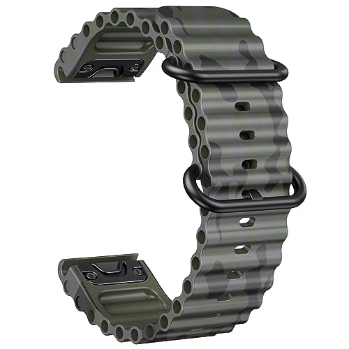 HASMI 22 26 mm Silikon-Ozeanarmband, kompatibel for Garmin Fenix ​​6 Pro/7/5 Camo Band for Instinct 2/Forerunner 965/Approach S62 Armband (Color : Camo Army Green, Size : 22mm) von HASMI