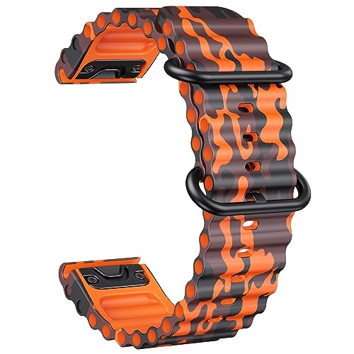 HASMI 22 26 mm Silikon-Ozeanarmband, kompatibel for Garmin Fenix ​​6 Pro/7/5 Camo Band for Instinct 2/Forerunner 965/Approach S62 Armband (Color : Camo Orange, Size : 22mm) von HASMI