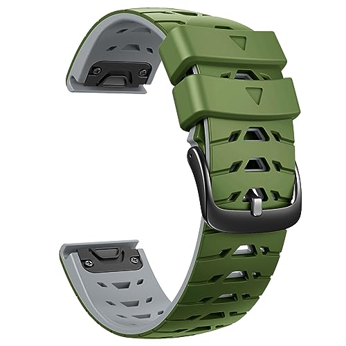 HASMI 22 mm breites Armband, geeignet for Garmin Fenix6 Pro/Fenix7. Trapezförmiger Schnellverschluss, zweifarbiges Silikonarmband, Edelstahlschnalle (Color : Army green gray, Size : 22mm) von HASMI