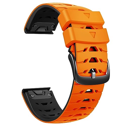 HASMI 22 mm breites Armband, geeignet for Garmin Fenix6 Pro/Fenix7. Trapezförmiger Schnellverschluss, zweifarbiges Silikonarmband, Edelstahlschnalle (Color : Orange black, Size : 22mm) von HASMI