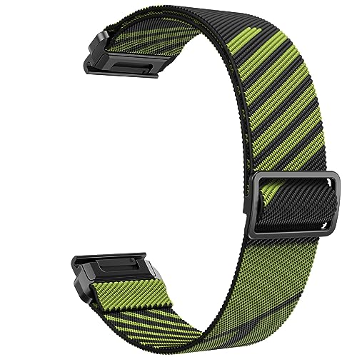HASMI 22 mm elastisches Nylonband, kompatibel for Garmin Fenix ​​5, 6, 7, Quick-Fit-Armband, kompatibel for Instinct/Forerunner 965/955/Approach S62 Armband (Color : Green Black, Size : 22mm) von HASMI