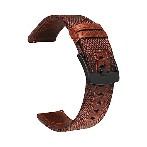 HASMI Echtleder-Nylonarmband, 20 mm, 22 mm, 24 mm, kompatibel for Samsung Galaxy Watch Active2 Gear S2 S3, kompatibel for Huawei GT 2 Amazfit Bip (Color : Brown, Size : 20mm) von HASMI