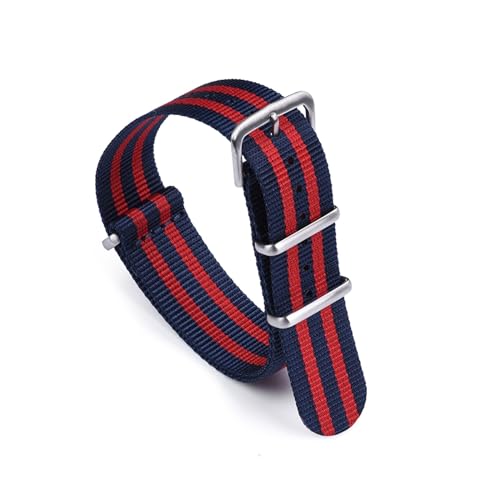 HASMI Hochwertige Sicherheitsgurt-Uhrenarmbänder for Fischgrätmuster, 20 mm und 22 mm, Nylon-Uhrenarmband, kompatibel for militärisch gestreiften Ersatzuhren (Color : Navy red, Size : 22mm) von HASMI