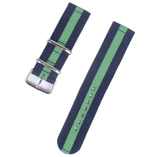 HASMI Kompatibel 18mm 20 mm 22mm 24mm Cambo Streifen Stoff Nylon Armband Uhrenarmband Schnalle Edelstahl Schnalle (Color : Navy Green Navy, Size : 22mm) von HASMI