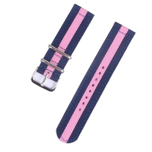 HASMI Kompatibel 18mm 20 mm 22mm 24mm Cambo Streifen Stoff Nylon Armband Uhrenarmband Schnalle Edelstahl Schnalle (Color : Navy Pink Navy, Size : Medium) von HASMI