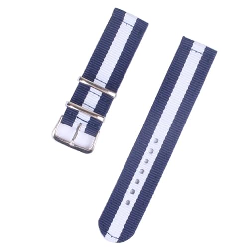 HASMI Kompatibel 18mm 20 mm 22mm 24mm Cambo Streifen Stoff Nylon Armband Uhrenarmband Schnalle Edelstahl Schnalle (Color : Navy White Navy, Size : 20mm) von HASMI