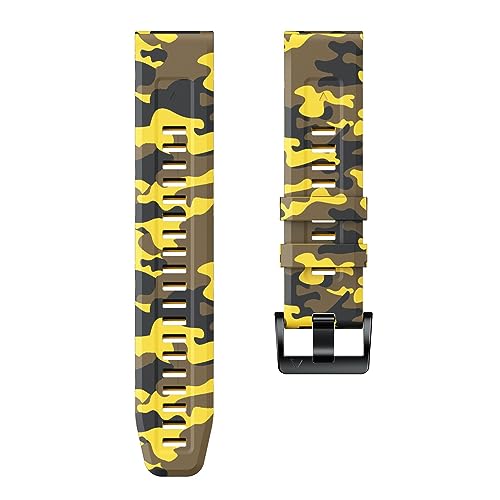 HASMI Kompatibel for Garmin Fenix ​​6X Pro/6/5X/5X Plus 22 26 mm Silikonarmband, kompatibel for Fenix5/6/7 Instinct 2 Ersatzbändern (Color : Camo Yellow, Size : 26mm) von HASMI