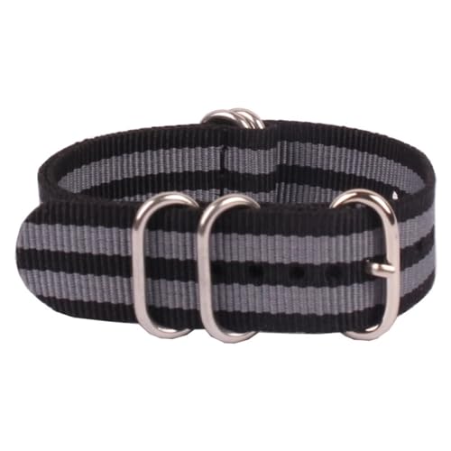 HASMI Kompatible 16/18/20/22/24 mm Cambo Stripe Ringschnalle Armband Faser gewebtes Nylon Uhrenarmbänder Armbanduhrenbänder (Color : 3Black 2Grey, Size : 22mm) von HASMI