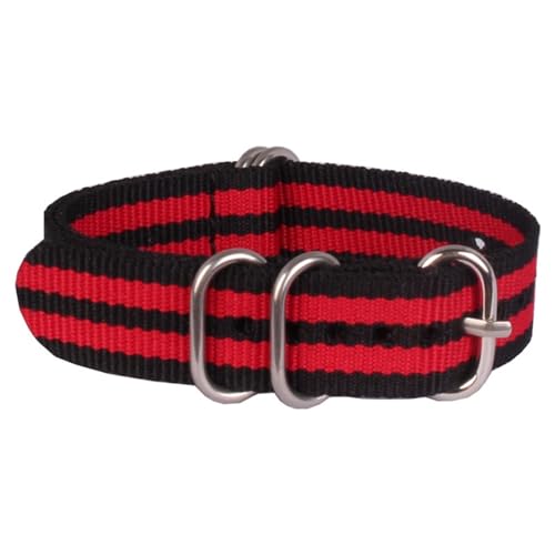 HASMI Kompatible 16/18/20/22/24 mm Cambo Stripe Ringschnalle Armband Faser gewebtes Nylon Uhrenarmbänder Armbanduhrenbänder (Color : 3Black 2Red, Size : Medium) von HASMI