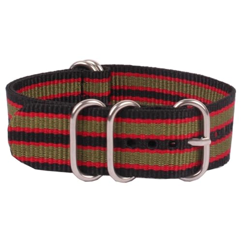 HASMI Kompatible 16/18/20/22/24 mm Cambo Stripe Ringschnalle Armband Faser gewebtes Nylon Uhrenarmbänder Armbanduhrenbänder (Color : 3Black 4Red 2Green, Size : 16mm) von HASMI