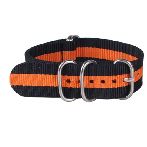 HASMI Kompatible 16/18/20/22/24 mm Cambo Stripe Ringschnalle Armband Faser gewebtes Nylon Uhrenarmbänder Armbanduhrenbänder (Color : Black Orange Black, Size : 20mm) von HASMI