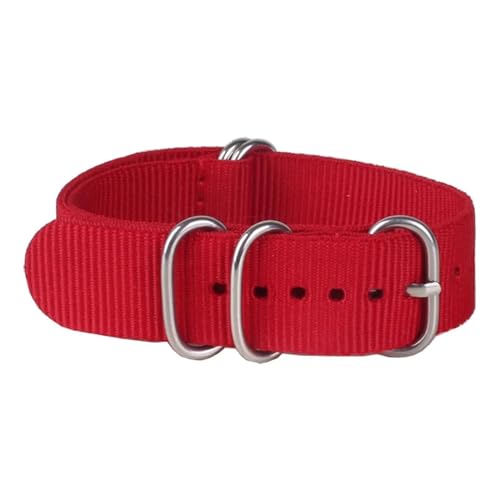 HASMI Kompatible 16/18/20/22/24 mm Cambo Stripe Ringschnalle Armband Faser gewebtes Nylon Uhrenarmbänder Armbanduhrenbänder (Color : Red, Size : 20mm) von HASMI