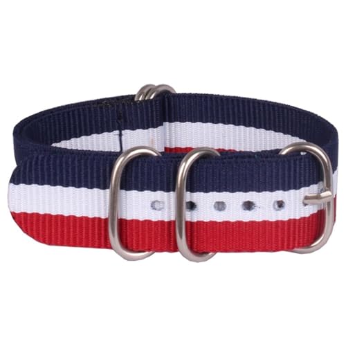 HASMI Kompatible 16/18/20/22/24 mm Cambo Stripe Ringschnalle Armband Faser gewebtes Nylon Uhrenarmbänder Armbanduhrenbänder (Color : Red White Navy, Size : 16mm) von HASMI