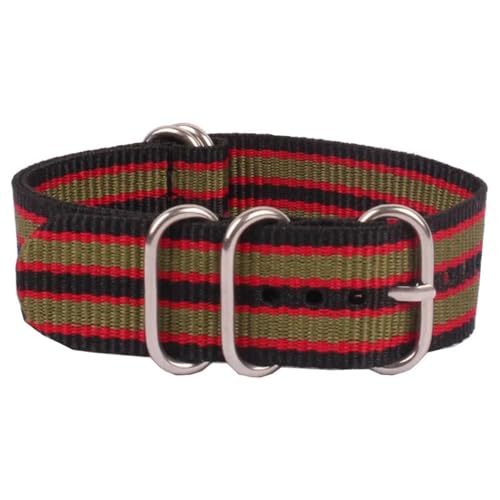 HASMI Kompatible 16/18/20/22/24 mm Cambo Stripe Woven Ring Schnalle Armband Uhrenarmbänder Armbanduhr Band Uhren (Color : 3Black 4Red 2Green, Size : 22mm) von HASMI