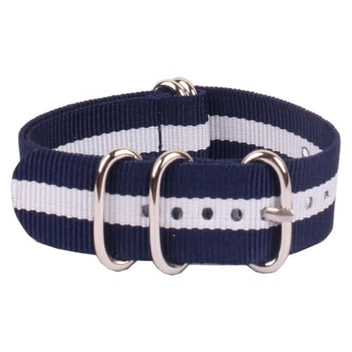 HASMI Kompatible 16/18/20/22/24 mm Cambo Stripe Woven Ring Schnalle Armband Uhrenarmbänder Armbanduhr Band Uhren (Color : Navy White Navy, Size : 22mm) von HASMI