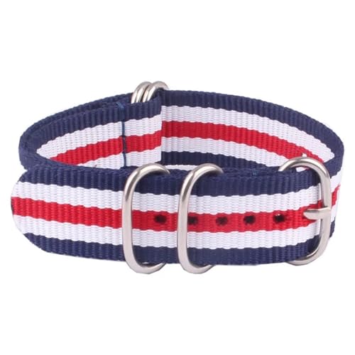 HASMI Kompatible 16/18/20/22/24 mm Cambo Stripe Woven Ring Schnalle Armband Uhrenarmbänder Armbanduhr Band Uhren (Color : Navy White Red BA, Size : 16mm) von HASMI