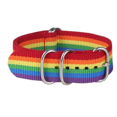 HASMI Kompatible 16/18/20/22/24 mm Cambo Stripe Woven Ring Schnalle Armband Uhrenarmbänder Armbanduhr Band Uhren (Color : Rainbow, Size : 16mm) von HASMI