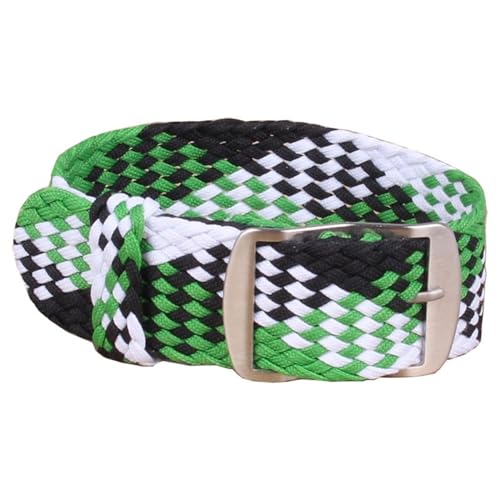 HASMI Kompatible 20mm 22mm Nylon Perlon gewebte Uhrenarmbänder Armband Cambo Stoff gewebtes Uhrenarmband Band Schnalle Gürtel Schwarz/Weiß/Rot (Color : W13 GreenBlack White, Size : 20mm) von HASMI