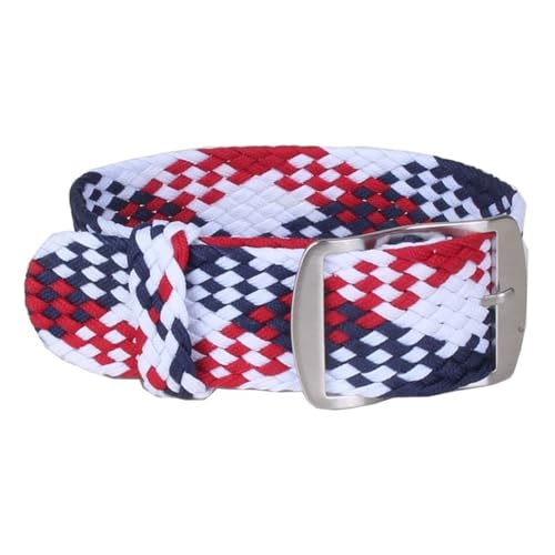 HASMI Kompatible 20mm 22mm Nylon Perlon gewebte Uhrenarmbänder Armband Cambo Stoff gewebtes Uhrenarmband Band Schnalle Gürtel Schwarz/Weiß/Rot (Color : W17 White Red Navy, Size : 20mm) von HASMI